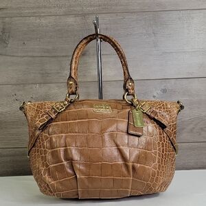 Coach Madison Sophia Tan Croc Embossed Leather Satchel 15924